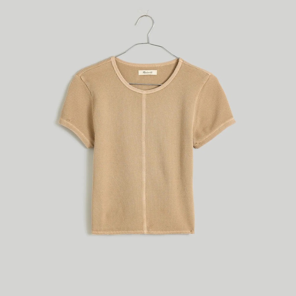 NWT Madewell Waffle Knit Crewneck Short-Sleeve Crop Tee, toasted sesame XS